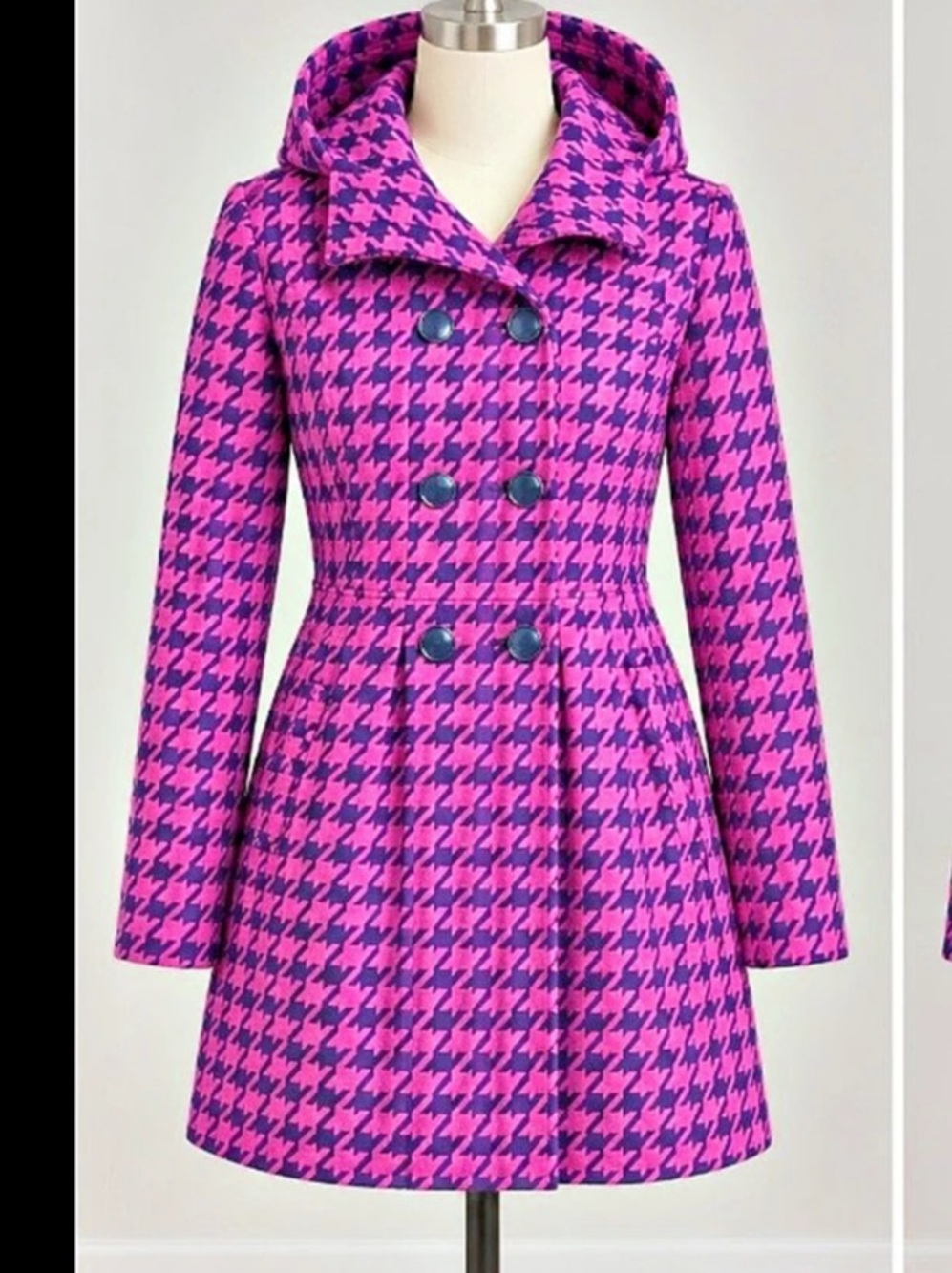 Tommy Hilfiger Girls Houndstooth Coat in Pink & Black Like New
